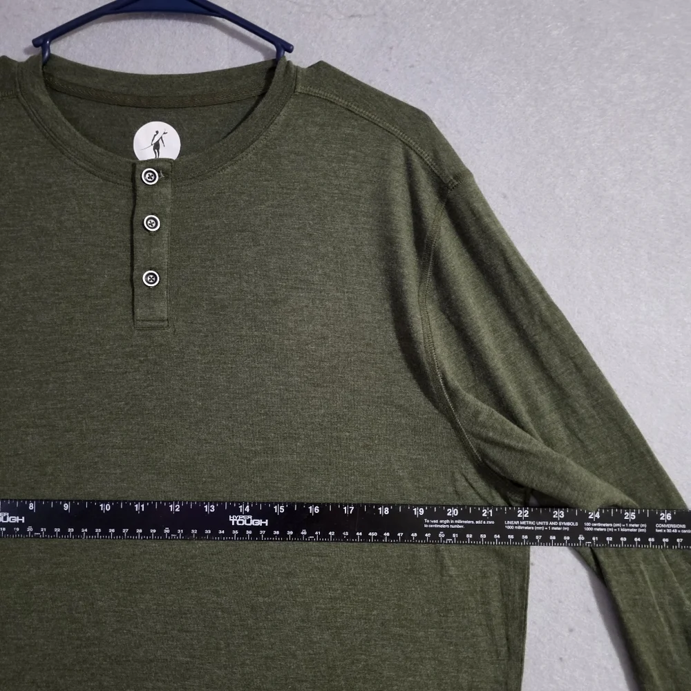 NWOT Toes On The Nose Mens Green Heathered Henley Long Sleeve Shirt Size Large - Picture 3 of 10